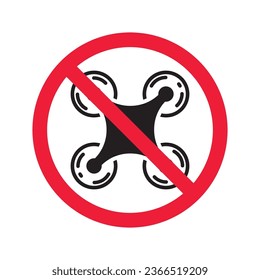 Prohibited drone vector icon. No flying drone icon. Forbidden drone icon. No drone zone vector sign. Warning, caution, attention, restriction, danger flat sign design symbol pictogram