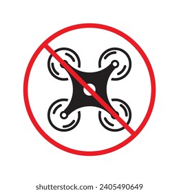 Prohibited drone vector icon. No flying drone icon. Forbidden drone icon. No drone zone vector sign. Warning, caution, attention, restriction, danger flat sign design symbol pictogram