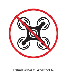 Prohibited drone vector icon. No flying drone icon. Forbidden drone icon. No drone zone vector sign. Warning, caution, attention, restriction, danger flat sign design symbol pictogram