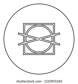 Prohibited drying and spin Clothes care symbols Washing concept Laundry sign icon in circle round outline black color vector illustration flat style image