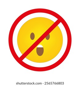 Prohibited emoji symbol. Red no sign. Yellow emoticon icon. Vector illustration.