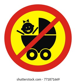 Prohibited entry with a pram. Vector  no sign. Label.