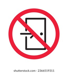 Icono vectorial de salida prohibido. Sin icono de entrada. Icono de salida de puerta prohibida. No hay señal de salida de fuego. Advertencia, precaución, atención, restricción, peligro, símbolo de la puerta de diseño de señal plana pictograma