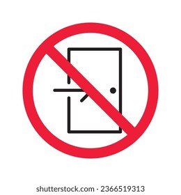 Icono vectorial de salida prohibido. Sin icono de entrada. Icono de salida de puerta prohibida. No hay señal de salida de fuego. Advertencia, precaución, atención, restricción, peligro, símbolo de la puerta de diseño de señal plana pictograma