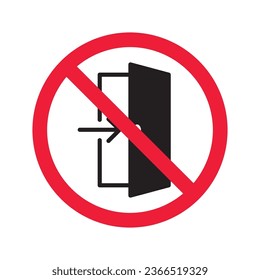 Prohibited exit vector icon. No entry icon. Forbidden door exit icon. No fire exit sign. Warning, caution, attention, restriction, danger flat sign design door symbol pictogram