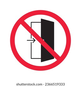 Prohibited exit vector icon. No entry icon. Forbidden door exit icon. No fire exit sign. Warning, caution, attention, restriction, danger flat sign design door symbol pictogram