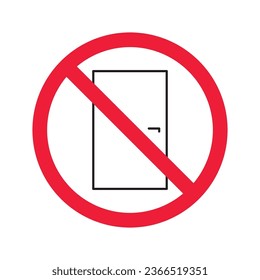 Icono vectorial de salida prohibido. Sin icono de entrada. Icono de salida de puerta prohibida. No hay señal de salida de fuego. Advertencia, precaución, atención, restricción, peligro, símbolo de la puerta de diseño de señal plana pictograma