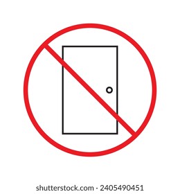 Prohibited exit vector icon. No entry icon. Forbidden door exit icon. No fire exit sign. Warning, caution, attention, restriction, danger flat sign design door symbol pictogram
