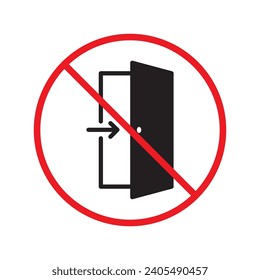 Prohibited exit vector icon. No entry icon. Forbidden door exit icon. No fire exit sign. Warning, caution, attention, restriction, danger flat sign design door symbol pictogram