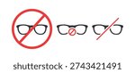 Prohibited Eyeglasses Icon. No Spectacles Sign Symbol. vector Illustration