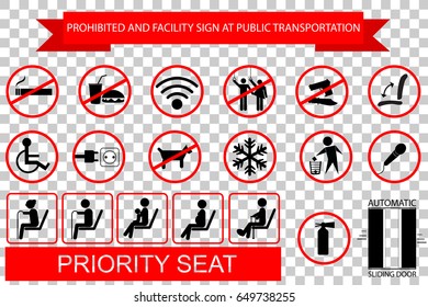 prohibited, facility and direction sign at public transportation at transparent effect background