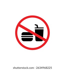 Prohibited fast food icon with a burger and drink crossed by a red circle, representing no eating, food restriction, or healthy lifestyle messages.