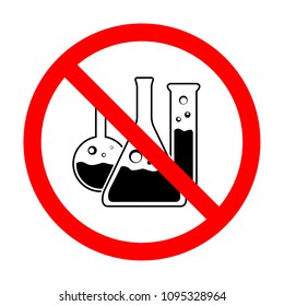 Prohibited flask vector symbol. Illustration of an isolated forbidden sign with a chemical flask tube vector icon sign. Do not use toxic chemical flask vector flat icon. Not allowed flask tube icon