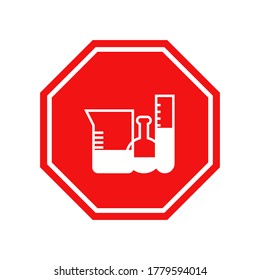Prohibited flask vector symbol. Illustration of an isolated forbidden sign with a chemical flask tube vector icon sign.