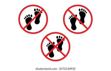 Prohibited Footwear. No Shoes Allowed Sign. Footprint Restriction icon.