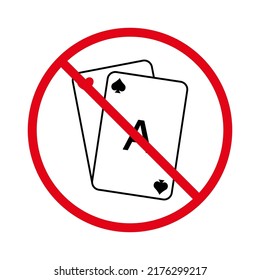 Prohibited Game Card Deck. Ban Royal Poker Black Line Icon. Forbid Play Card Pictogram. Casino Gambling Red Stop Outline Symbol. No Allowed Playing Black Jack Sign. Isolated Vector Illustration.