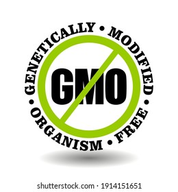 Prohibited genetically modified icon, non GMO free vector stamp for healthy food sign, organic cosmetics label, natural products packaging symbol
