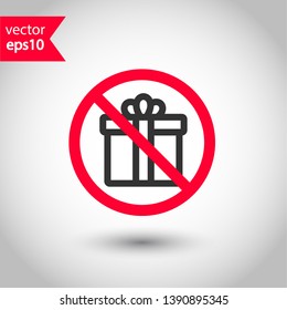 Prohibited gift vector icon. No gift icon. Forbidden present icon. No gifts vector sign. Warning, caution, attention, restriction, danger flat sign design. EPS 10 symbol