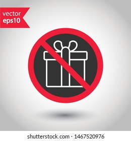 Prohibited gift vector icon. No gift icon. Forbidden present icon. No gifts vector sign. Warning, caution, attention, restriction, danger flat sign design. EPS 10 symbol