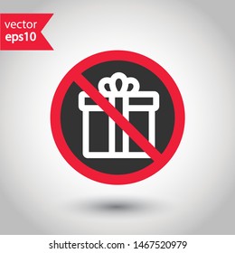 Prohibited gift vector icon. No gift icon. Forbidden present icon. No gifts vector sign. Warning, caution, attention, restriction, danger flat sign design. EPS 10 symbol