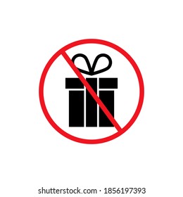 Prohibited gift vector icon. No gift icon. Forbidden present icon. No gifts vector sign. Warning, caution, attention, restriction, danger flat sign design. EPS 10 symbol.