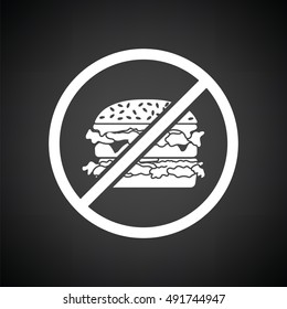  Prohibited hamburger icon. Black background with white. Vector illustration.