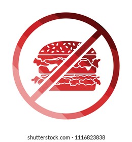 Prohibited hamburger icon. Flat color design. Vector illustration.