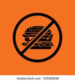  Prohibited hamburger icon. Orange background with black. Vector illustration.