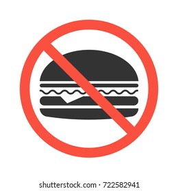 Prohibited hamburger. No Fast food sign. Vector illustration.