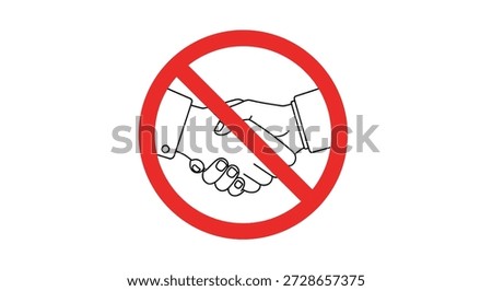 Prohibited handshake icon with black outlines of two hands shaking inside a bright red circle with a diagonal cancellation line.