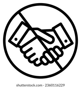 Prohibited handshake line icon, economic sanctions concept, No Handshake sign on white background, No dealing or No collaboration icon in outline style for mobile and web. Vector graphics