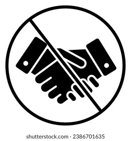 Prohibited handshake solid icon, economic sanctions concept, No Handshake sign on white background, No dealing or No collaboration icon in glyph style for mobile and web. Vector graphics