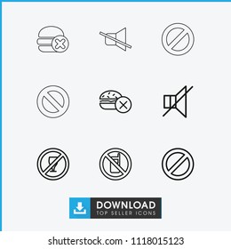 Prohibited icon. collection of 9 prohibited outline icons such as no phone. editable prohibited icons for web and mobile.