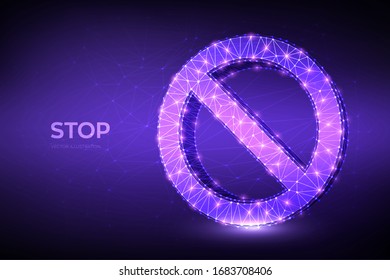 Icono prohibido. Ningún signo vacío cruzado círculo. El abstracto de pozo bajo prohíbe detener la prohibición de entrada no permitir símbolo de advertencia. Ilustración vectorial policonal baja 3D.