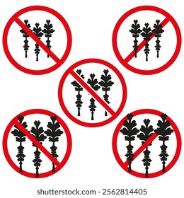 Prohibited icon set. Warning vector symbols. No-entry signs. Red circle graphic.