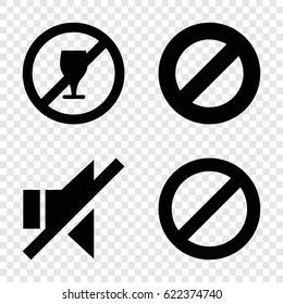 Prohibited icons set. set of 4 prohibited filled icons such as prohibited, no sound
