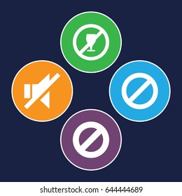 Prohibited icons set. set of 4 prohibited filled icons such as prohibited, no sound