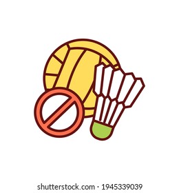 Prohibited Indoor, Outdoor Team Sports RGB Color Icon. Restrictions On Large Gatherings. Beach Safety. Recreational Contact Sport. Community Events Organization Ban. Isolated Vector Illustration