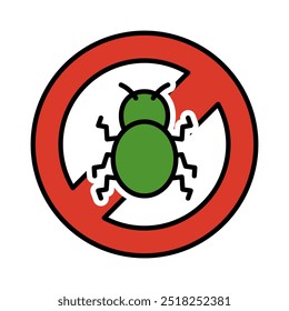 Signo de insecto prohibido con icono de insecto verde. Vector.