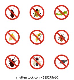 Prohibited insects icons set. Flat illustration of 9 prohibited insects vector icons for web