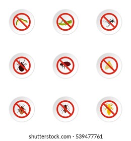 Prohibited insects icons set. Flat illustration of 9 prohibited insects vector icons for web