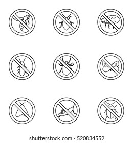 Prohibited insects icons set. Outline illustration of 9 prohibited insects vector icons for web