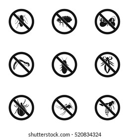 Prohibited insects icons set. Simple illustration of 9 prohibited insects vector icons for web