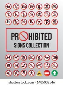 Prohibited item signs vector collection