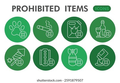 Prohibited items collection or sketches. forbidden item theme icons in line style signs for web and app. Vector graphics isolated on white background