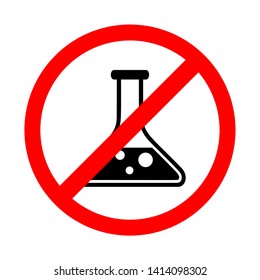 Prohibited laboratory flask vector sign. Chemical icon forbidden chemical icon vector illustration