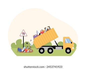 Prohibited littering will cause environmental damage, pollution vector illustration.