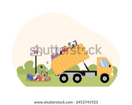 Prohibited littering will cause environmental damage, pollution vector illustration.
