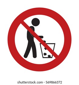 prohibited man throwing trash can sign road vector illustration eps 10