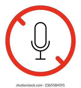 Prohibited microphone, sound off and no record sign. Forbidden mic  symbol. Vector sign